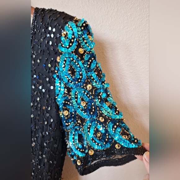 Vintage Stenay 100% Silk Sequin Beaded Knee-length Dress Womens Size 4 - Picture 3 of 7